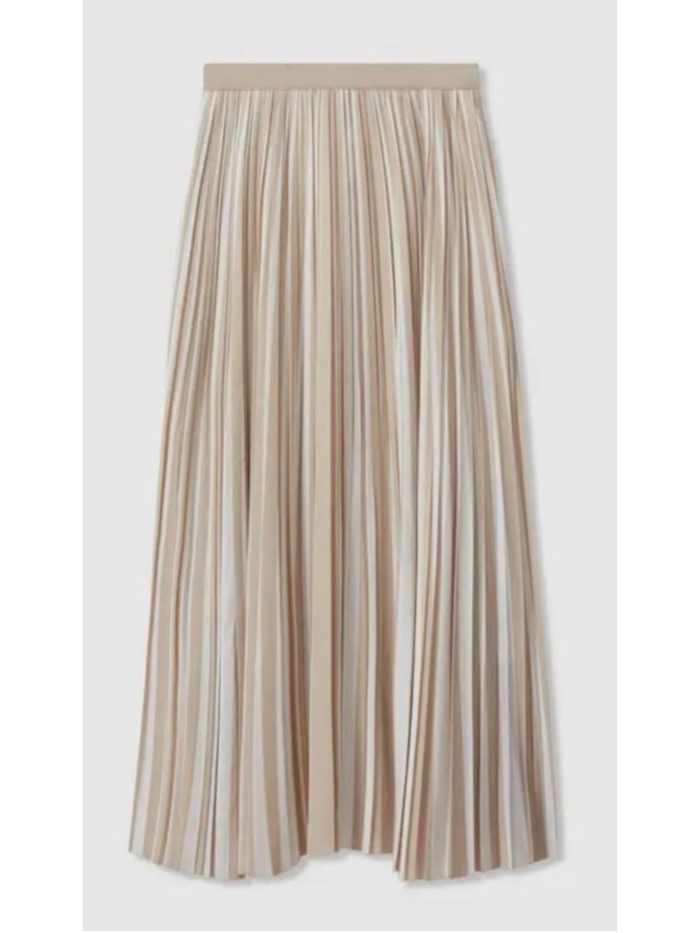 NWT REISS Lexie Striped Pleated Midi Skirt Size 12 Beige White